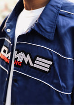 Boxy Twill Moto Collared Bomber Jacket In Blue - Sparta Clothing