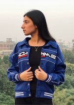 Boxy Twill Moto Collared Bomber Jacket In Blue - Sparta Clothing