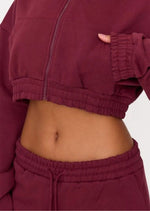 Burgundy Premium Cropped Waistband Detail Sweat Hoodie - Sparta Clothing