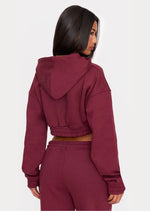 Burgundy Premium Cropped Waistband Detail Sweat Hoodie - Sparta Clothing