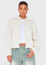 Ecru Zip Through Collared Sweatshirt - Sparta Clothing