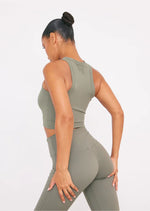 Olive Sculpt Cropped Gym Racer Top - Sparta Clothing