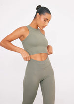 Olive Sculpt Cropped Gym Racer Top - Sparta Clothing