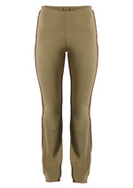 Olive Seam Detail Mid Rise Skinny Flared Trousers - Sparta Clothing