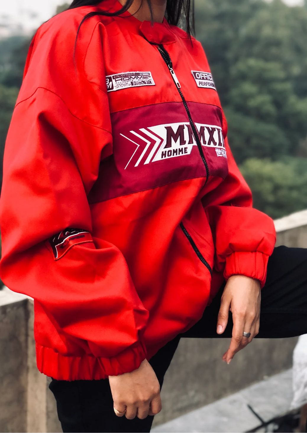 Oversized Twill Moto Jacket In Red - Sparta Clothing
