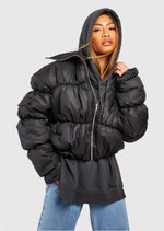 Ruched Detail Puffer Jacket - Sparta Clothing