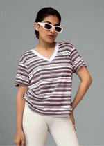 V-NECK CHOCOLATE STRIPE TSHIRT - Sparta Clothing