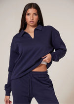 Navy Premium Collared Oversized Sweatshirt - Sparta Clothing