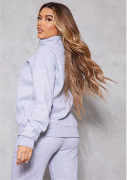 Ash Grey Print Zip Up Sweatshirt - Sparta Clothing