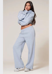 Baby Blue Waistband Wide Leg Joggers - Sparta Clothing