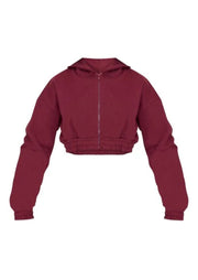 Burgundy Premium Cropped Waistband Detail Sweat Hoodie - Sparta Clothing