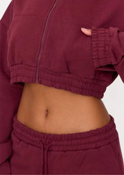 Burgundy Premium Cropped Waistband Detail Sweat Hoodie - Sparta Clothing