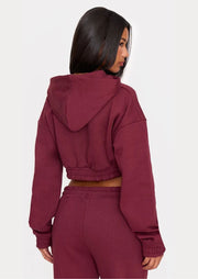 Burgundy Premium Cropped Waistband Detail Sweat Hoodie - Sparta Clothing