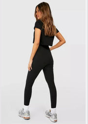 COTTON BLACK HIGH WAISTED LEGGINGS - Sparta Clothing
