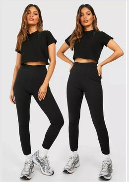 COTTON BLACK HIGH WAISTED LEGGINGS - Sparta Clothing