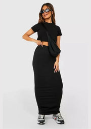 COTTON BLACK HIGH WAISTED MAXI SKIRT - Sparta Clothing