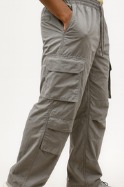 BAGGY FIT NYLON CARGO TROUSER WITH MAN EMBROIDERY