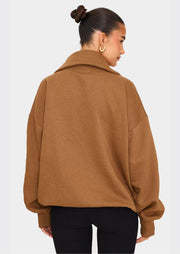 Coffee Double Zip Collared Sweatshirt - Sparta Clothing