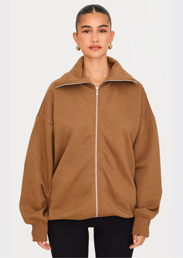 Coffee Double Zip Collared Sweatshirt - Sparta Clothing