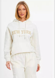 Cream Fleece 'New York' Oversized Hoodie - Sparta Clothing