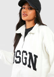 Dsgn Studio Slogan Collared Half Zip Oversized Sweatshirt - Sparta Clothing
