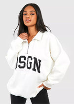 Dsgn Studio Slogan Collared Half Zip Oversized Sweatshirt - Sparta Clothing