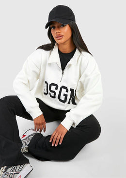 Dsgn Studio Slogan Collared Half Zip Oversized Sweatshirt - Sparta Clothing
