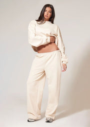 Ecru Premium Thin Waistband Straight Leg Sweat Joggers - Sparta Clothing