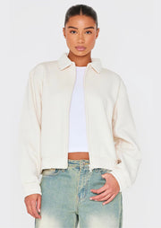 Ecru Zip Through Collared Sweatshirt - Sparta Clothing