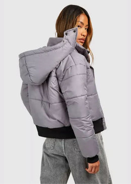 Funnel Neck Rib Detail Puffer - Sparta Clothing