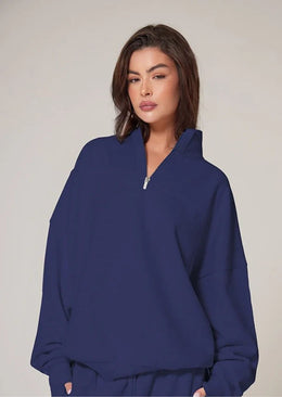 Navy Premium High Neck Quarter Zip Oversized Sweatshirt - Sparta Clothing