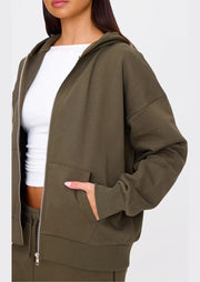 Olive Premium Zip Up Oversized Sweat Hoodie - Sparta Clothing