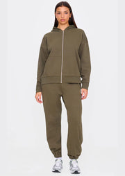 Olive Premium Zip Up Oversized Sweat Hoodie - Sparta Clothing