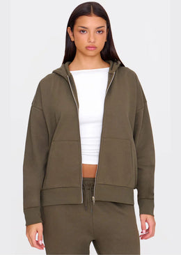Olive Premium Zip Up Oversized Sweat Hoodie - Sparta Clothing