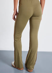 Olive Seam Detail Mid Rise Skinny Flared Trousers - Sparta Clothing