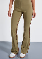 Olive Seam Detail Mid Rise Skinny Flared Trousers - Sparta Clothing