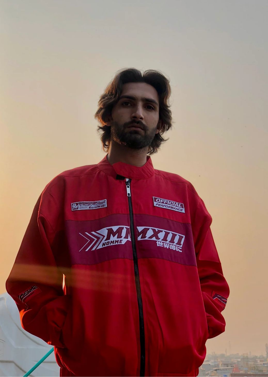 Oversized Twill Moto Jacket In Red - Sparta Clothing