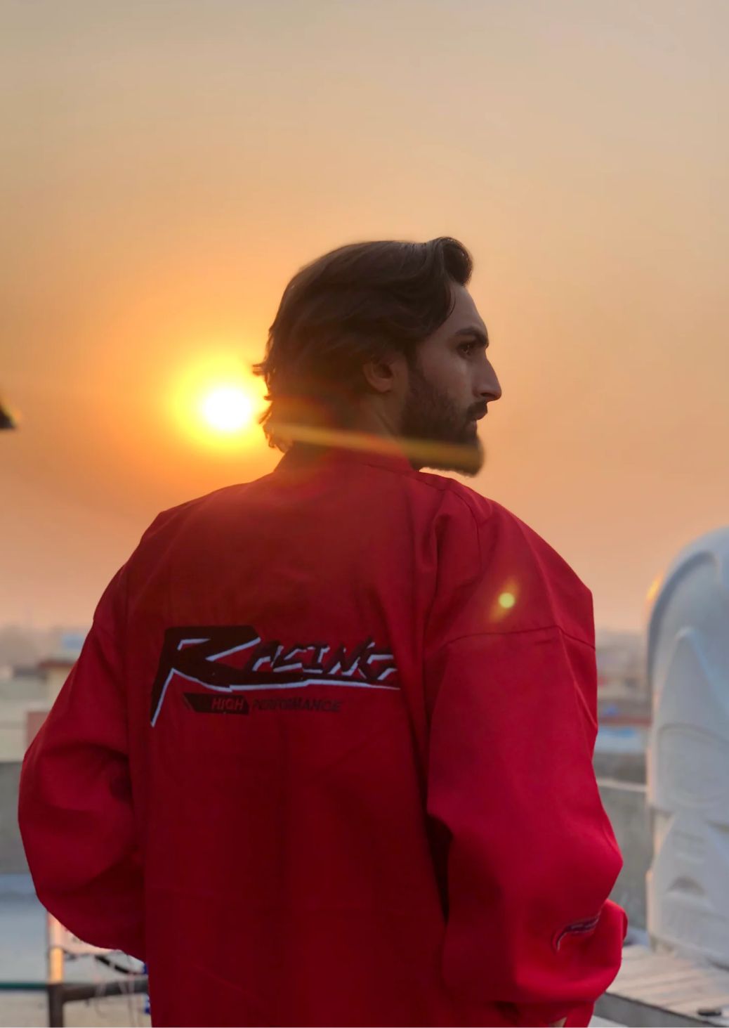 Oversized Twill Moto Jacket In Red - Sparta Clothing