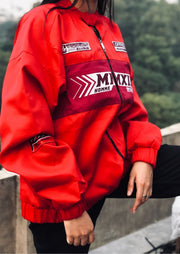 Oversized Twill Moto Jacket In Red - Sparta Clothing