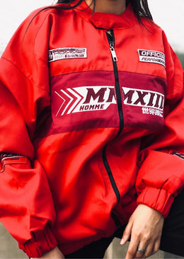 Oversized Twill Moto Jacket In Red - Sparta Clothing