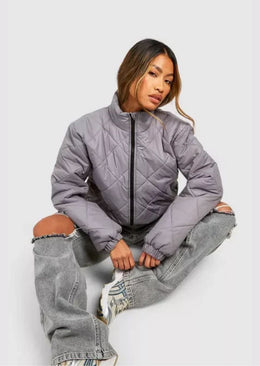 Quilted Funnel Neck Puffer Jacket - Sparta Clothing