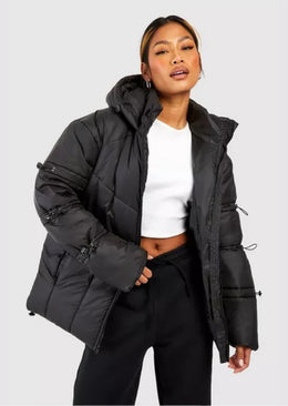 Toggle Detail Hooded Puffer Jacket - Sparta Clothing