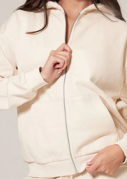Ecru Premium Zip Up Oversized Hoodie - Sparta Clothing