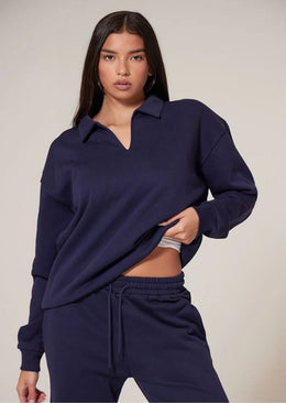 Navy Premium Collared Oversized Sweatshirt - Sparta Clothing